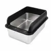 Bandeja Sanitaria Grande de Acero Inoxidable de una Sola Pieza Engrosada para Gatos, Tipo Abierta, Antisalpicaduras, Profundizada para Evitar que la Arena se Esparza, Inodoro Grande para Gatos