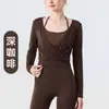 Cubierta Deportiva de Cuello V Grande para Mujer Lyocell Ropa de Yoga Camiseta de Manga Larga Ceñidor de Cintura Adelgazante Corto Pilates Fitness Top