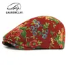Boina Personalizada Estilo Étnico para Mujer Gorra de Pico Bordada Flor Retro Británica Sombrero Casual Versátil Adelante Sombrero de Pintor