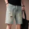 Shorts de mezclilla desgastados lavados estilo americano para hombre, nuevo modelo verano 2026, shorts rectos holgados y transpirables de longitud media