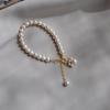 Pulseira de Pérola de Água Doce Natural Garra de Gato Removível Pulseira Tecida à Mão Vintage Simples Madrepérola