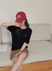Camiseta de Verano Fina 100% Lana Fina Estilo Coreano Cuello Redondo Tejido de Punto Trenzado Bordado Manga Corta Ropa Exterior Adelgazante para Mujer
