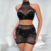 Fabricantes transfronterizos, nuevo punto, ropa interior sexy europea y americana, dos piezas, falda brillante con diamantes de imitación y cadera, traje umbilical sin mangas