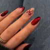 Uñas Usables de Longitud Media, Ojo de Gato Borgoña Francés con Moño, Manicura Removible Exquisita, Dulce y Versátil Estilo Europeo y Americano