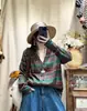 Chaqueta Cardigan de Punto de Algodón con Cuello en V Estampado Vintage 2025 para Mujer, Corte Holgado, Primavera y Otoño, Top Casual Vintage de Manga Larga