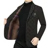 Traje de Chenilla para Hombre Otoño/Invierno 2026 Casual de Negocios Cálido con Forro de Polar Cuadros Bordados Chaqueta de Traje para Hombre de Mediana Edad