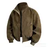 Chaqueta de Ante para Hombre Otoño/Invierno con Cuello Alto, Cremallera, Puños Elásticos, Abrigo Casual con Cremallera y Bolsillos Oblicuos, Top Vintage