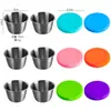 Plato para salsa de acero inoxidable 304 de 70 ml con tapa de silicona sellada, plato para condimentos americano, taza casera para ensalada y salsa de tomate
