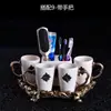 Conjunto de Cinco Peças para Banheiro em Cerâmica Lavatório Conjunto de Higiene Pessoal Diária Estilo Europeu Copo para Enxaguar a Boca Copo para Escovar os Dentes Presente de Casamento Presente