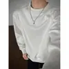 Camiseta, coleção de outono, caimento pesado, moletom masculino de manga longa, marca da moda, branco, estilo americano, caimento solto, gola redonda, design desconstruído