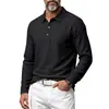 Camisa polo casual simple de lino para hombre, de manga larga, versátil, con cuello desplegable, holgada, para primavera/otoño, transpirable, de estilo europeo y americano, para vacaciones
