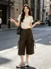 Pantalones cargo cortos de color liso con bolsillo y corbata para hombre, nuevo estilo de verano, plegables, estilo minimalista coreano, pantalones casuales holgados de longitud media para mujer