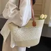 Bolsa de Palha Tote para Mulheres, Versátil para Primavera e Verão, Bolsa Diária de Praia, Bolsa de Ombro Fashion Listrada Estilo Retro Francês