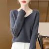 Ropa de Primera Línea Suéter 100% Lana para Mujer Top de Cuello en V Nuevo para Otoño e Invierno Camisa Base de Punto Interior Suéter Holgado