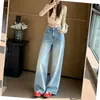 Jeans Wide Leg Retro Americano Novo 2026 para Mulheres, Primavera e Outono, Corte Solto, Design Emagrecedor, Perna Reta, Calça de Comprimento Total
