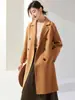 Nuevo Estilo Coreano Otoño e Invierno Traje de Lana para Mujer Cuello Solapa Longitud Media Exterior Cordones Color Sólido Tweed de Doble Cara Abrigo