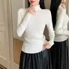 Elegante top de punto de manga larga con cuello semi-alto, nuevo top básico ajustado para mujer otoño 2025