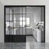 Puerta Deslizante de Tres Paneles de Nogal Retro Estilo Francés, Riel Colgante de Partición para Cocina, Balcón, Dormitorio Estilo Chino Nuevo, Puerta de Vidrio