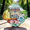 Imán para Refrigerador de Madera Cultural y Creativo Tendencia Nacional de la Torre Chaoran de Jinan, Recuerdo del Manantial Baotizhu, Lago Daming y Manantial Heihu