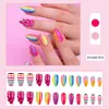 Unhas Portáteis Cruzadas em Formato de Amêndoa com Listras Coloridas, Estilo Longo, Conjunto de 24 Peças, Bolinhas Dopamina, Pontas de Unha Portáteis