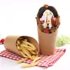Copo descartável personalizado de papel kraft com tampa, copo para batatas fritas, caixa de batatas fritas de cartão branco, caixa cônica para batatas fritas, caixa triangular para batatas fritas
