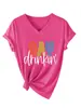 Beber de Día Amazon Ebay Sitio Independiente Moda Casual Camiseta de Manga Corta con Cuello en V para Mujer Camiseta Base Comercio Exterior