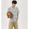 Novo Produto de Verão do Fabricante: Camisa Solta Color Block com Gola Cubana, Camisa Tendência Color Block Bordada Vintage de Manga Curta