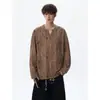 Camiseta de Manga Larga con Cuello en V Rasgada Estilo Retro Old Money para Hombre Otoño Talla Grande Marca de Moda Estilo Urbano Holgado Capa Interior Camiseta Base