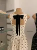 Vestido de Verano Wgwe Estilo Francés Elegante Lunares Bloques de Color Ceñido a la Cintura Adelgazante Sin Mangas Línea A para Mujer W9282