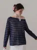 Explore Camiseta Listrada Manga Longa Slimming Fina Transparente Multiuso Solta de Verão Fora do Ombro Versátil