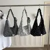 Bolso de hombro de estrellas, bolso de mano de lunares, bolsa de lona portátil a rayas blanco y negro estilo francés, bolsa de mano simple de gran capacidad