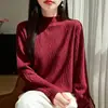 Suéter de tricô com gola alta e textura estilo preguiçoso para mulheres, suéter jacquard, caimento justo, estiloso, blusa de manga longa para usar como base