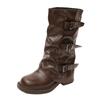 Botas de Cano Médio com Salto Grosso Retrô de Nicho, Botas de Cowboy Ocidental, Botas de Cavaleiro, Botas de Início de Outono, Botas Femininas Francesas