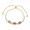 Joyería de Mano Personalizada para Mujer con Baño de Oro Real y Circonita Microincrustada, Diseño de Nicho Geométrico Cubo de Azúcar Pulsera Ajustable con Cierre de Cordón