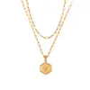 Cadena de Suéter de Moda Ins Europea y Americana, Joyería Simple Versátil, Cadena de Clip de Papel de Doble Capa, Collar con Colgante de Letra Hexagonal