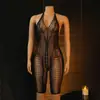 Lencería sexy para mujer, estilo europeo y americano, body de una pieza de rejilla con entrepierna abierta