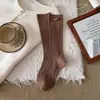 Calcetines Europeos de Gama Alta para Mujer hasta la Pantorrilla para Otoño e Invierno con Logo de Letra, Calcetines Largos Holgados de Doble Aguja, Calcetines de Moda Versátiles de Color Sólido