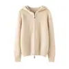 Nuevo Cárdigan con Capucha para Mujer Otoño/Invierno, Cremallera de Color Sólido, 100% Cachemir Puro, Cárdigan de Punto con Capucha para Abrigo