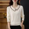 Suéter de punto de manga larga para mujer con cuello asimétrico, nueva moda otoño e invierno, elegante y de corte holgado, diseño adelgazante, top básico
