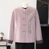 Novo cardigã de lã feminino estilo chinês para o outono, com design retrô e lantejoulas, disponível em tamanhos grandes para mulheres de meia-idade e idosas.
