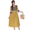 Estilo Nuevo Primavera y Verano 2024 Algodón y Lino de Xinjiang Estilo Étnico Vestido con Lentejuelas Cintura Entallada Cuello en V Ropa Étnica para Viajes
