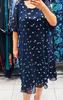 Vestido de mujer europeo y americano talla grande 2024, gasa estampada, manga corta, cuello redondo, costuras