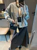 Mochie Blogger Moda Diária Color Blocking Patchwork Couro PU Gola Redonda Jaqueta Casual Jaqueta de Trabalho MQ1885