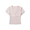 Ropa de Mujer al por Mayor Transfronteriza Estilo Europeo y Americano 2026 Primavera Nueva Elegante Ajustada de Línea Dividida Cuello Cruzado Camiseta de Manga Corta