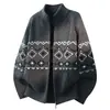 Otoño e Invierno Nuevo Cárdigan de Punto con Cremallera y Cuello Alto Holgado Chaqueta Moda Masculina Jacquard Engrosado Suéter Casual Chaqueta
