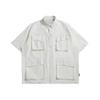Camisa de Trabajo de Estilo Japonés de Manga Corta para Hombre Verano a la Moda Talla Grande Suelta Negra Casual Manga Media con Bolsillos Grandes