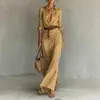 Novo Vestido Elegante e Sexy de Cor Sólida com Pregas Irregulares e Cinto - Outono