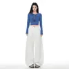 Otoño 2026 Nuevo Retro Americano Silueta Deconstruida Pantalones Cargo Tipo Guadaña para Mujer Color Café Jeans Largos