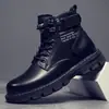 Botas Martin de caña alta forradas de forro polar para hombre, Versátiles de estilo coreano, Zapatos cálidos de algodón de suela gruesa, Botines casuales de cuero