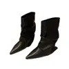 Botas apiladas de tacón alto con punta estilo europeo y americano para mujer, nuevas botas elegantes de media caña para primavera y otoño 2026, botines para personas menudas